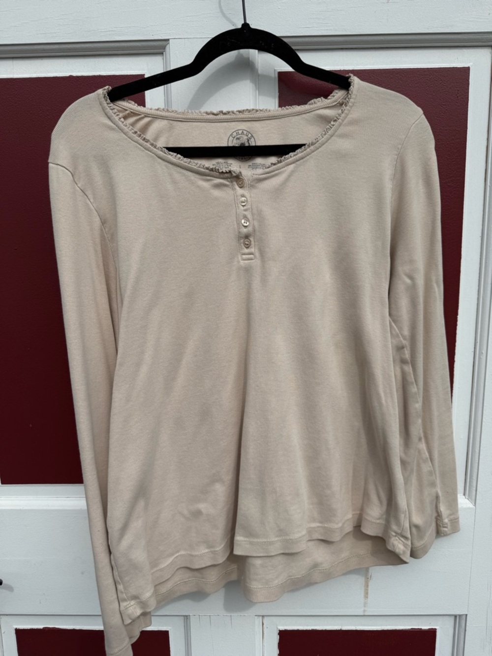 Chaus Organic Cotton Long Sleeve Henley Top in Light Beige
